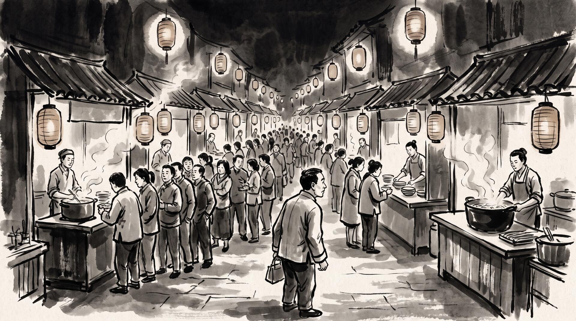 Illustration: One More Glance on the Night Market Street