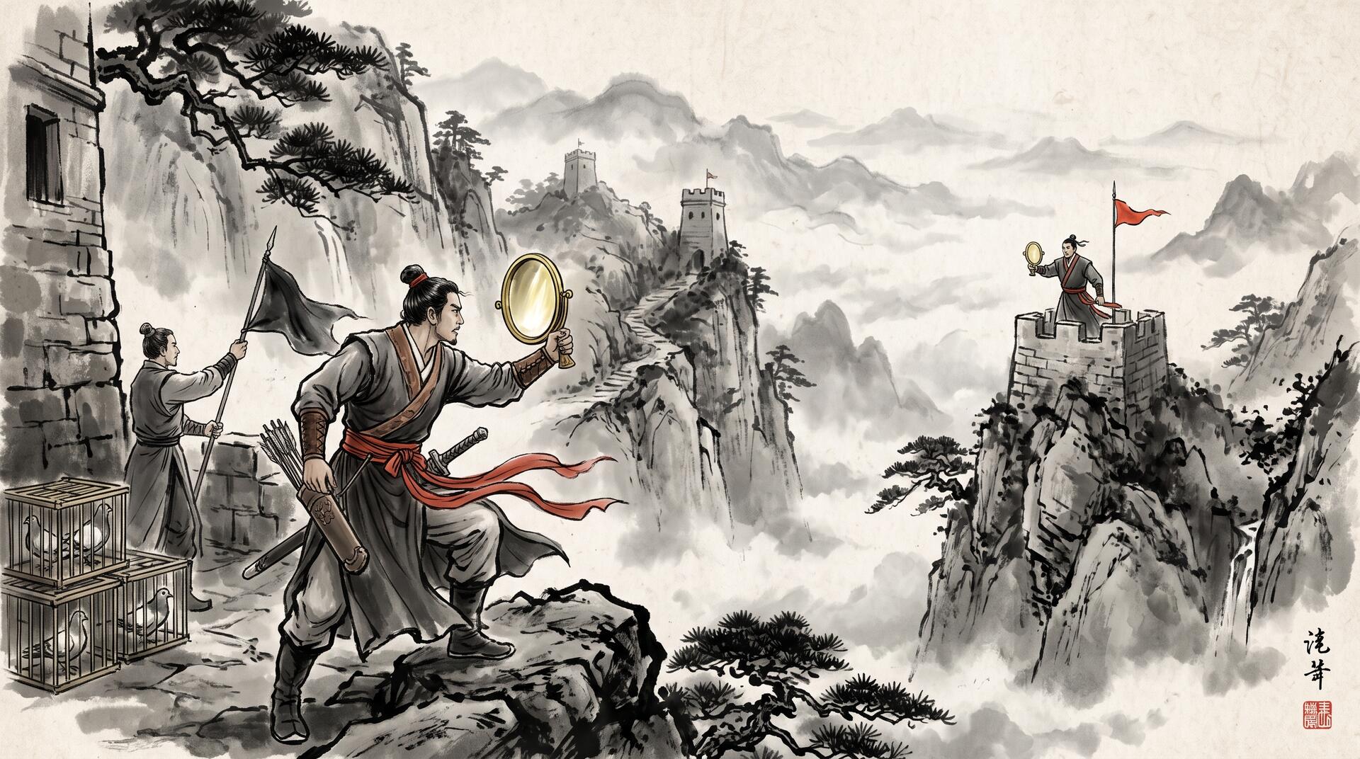 Illustration: The Solitary Peak Mirrors and the Borrowed Feather
